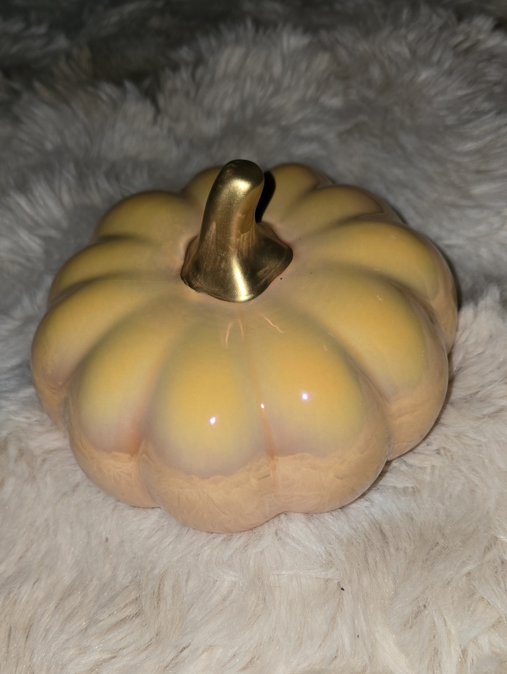 Iridescent Yellow Pumpkin with Gold Stem